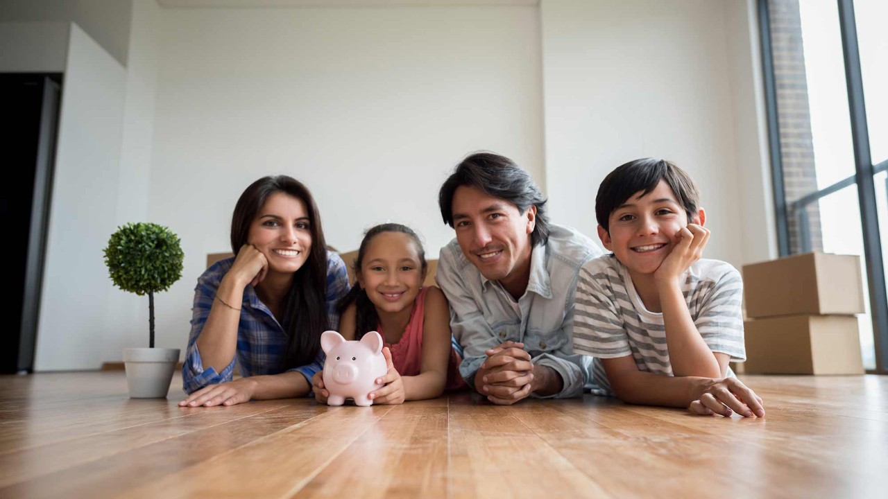 family laying on the floor